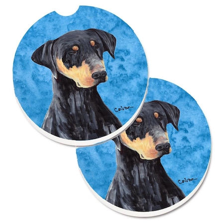 Carolines Treasures Blue Doberman Set of 2 Cup Holder Car Coaster SC9126BUCARC